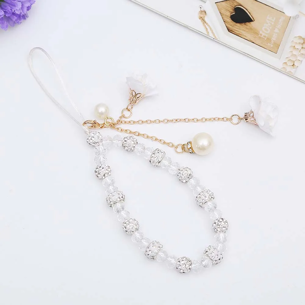 Phone Accessories Beads Chain Flower Pendant Hand Strap Bracelet Lanyard Mobile Phone Strap Wrist Straps Cell Phone Lanyard