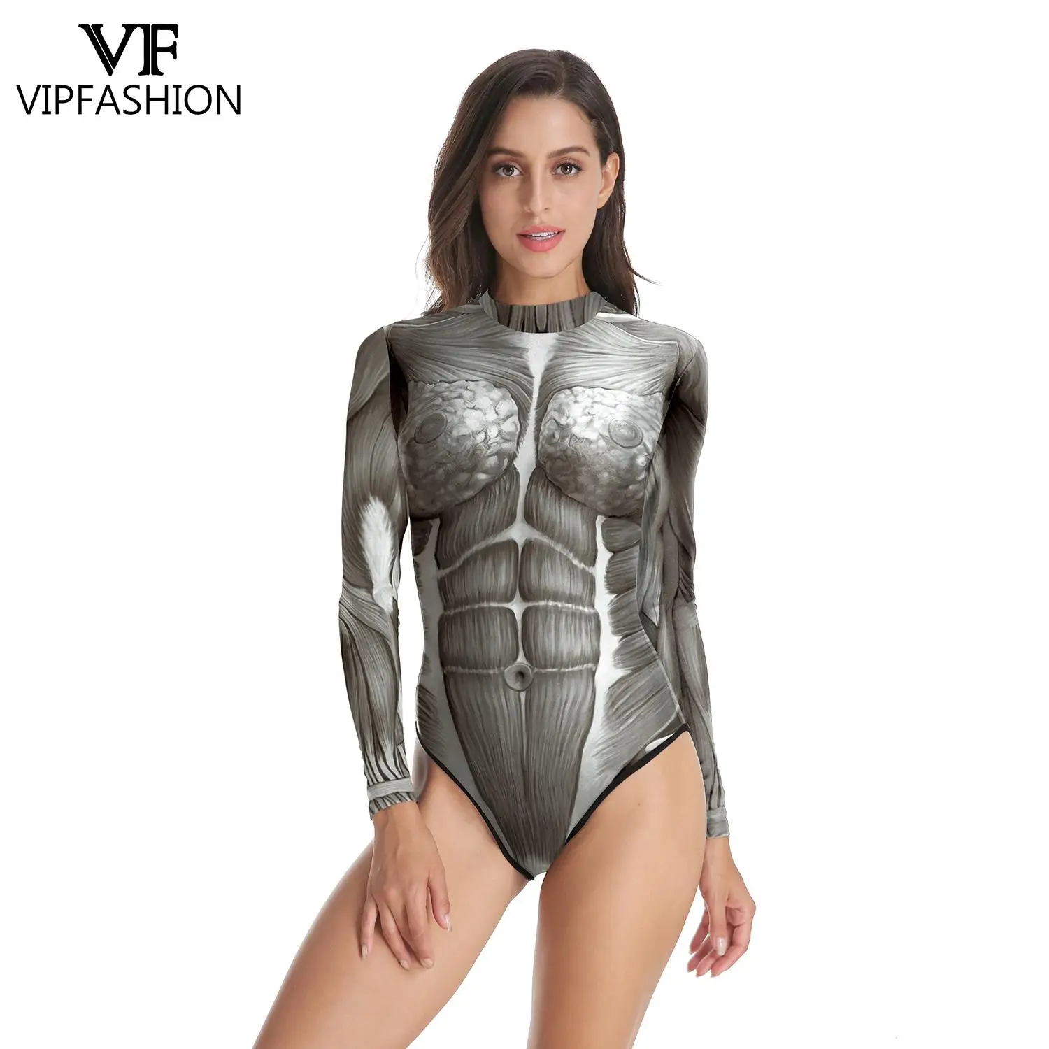 VIP FASHION Funny Human Body 3D Print Halloween Scary Party Cosplay Bodysuit For Women Costumes Playsuits Overalls