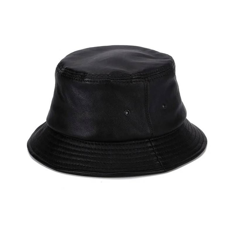 Fall Winter Fisherman Hat For Men Elderly Genuine Leather Outdoor Wild Big Brim Thin Basin Caps Hombre Fitted Black Fischerhut