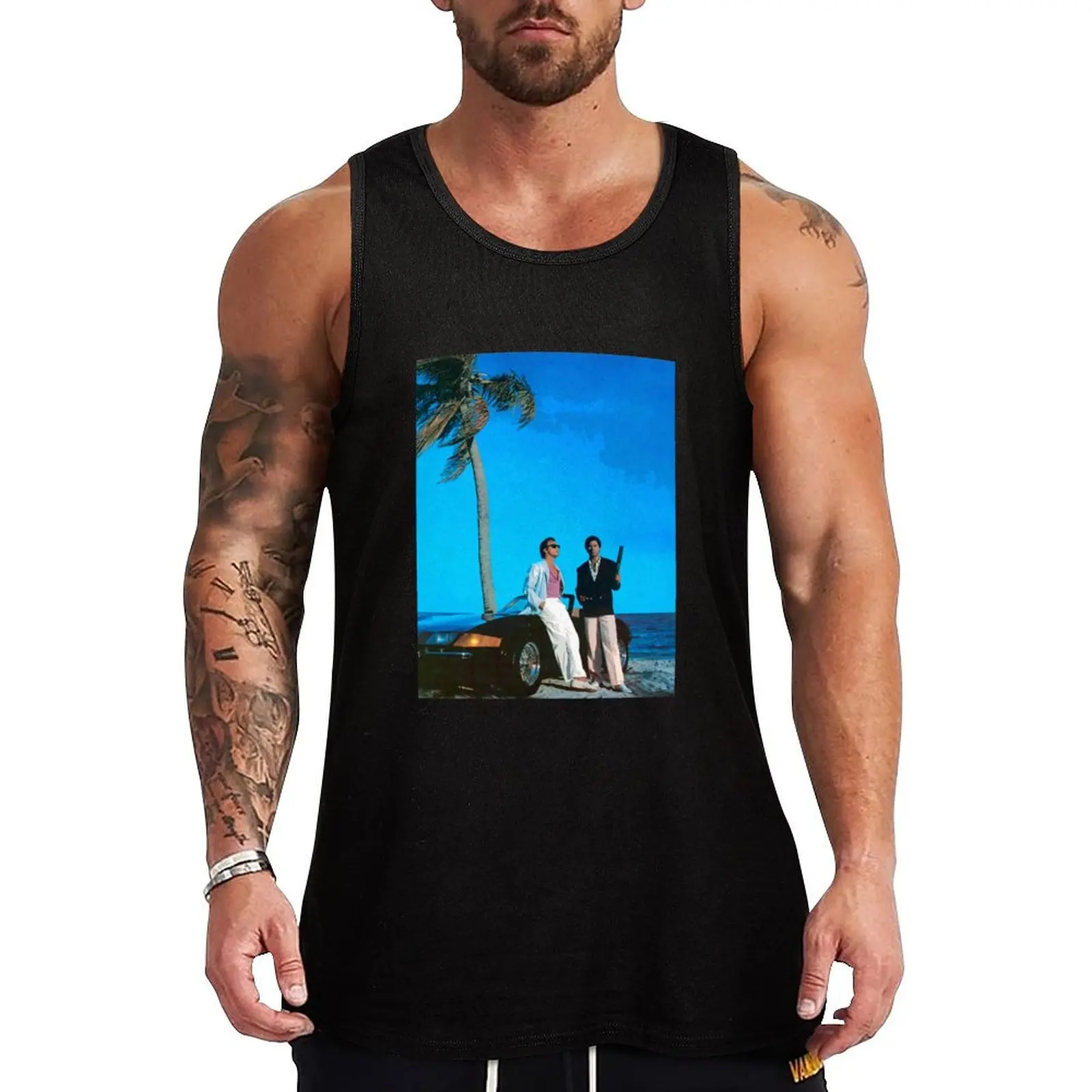 Miami Vice - Blue illustration Tank Top Weekend Casual Tank Top Sleeveless Loose Fit Top