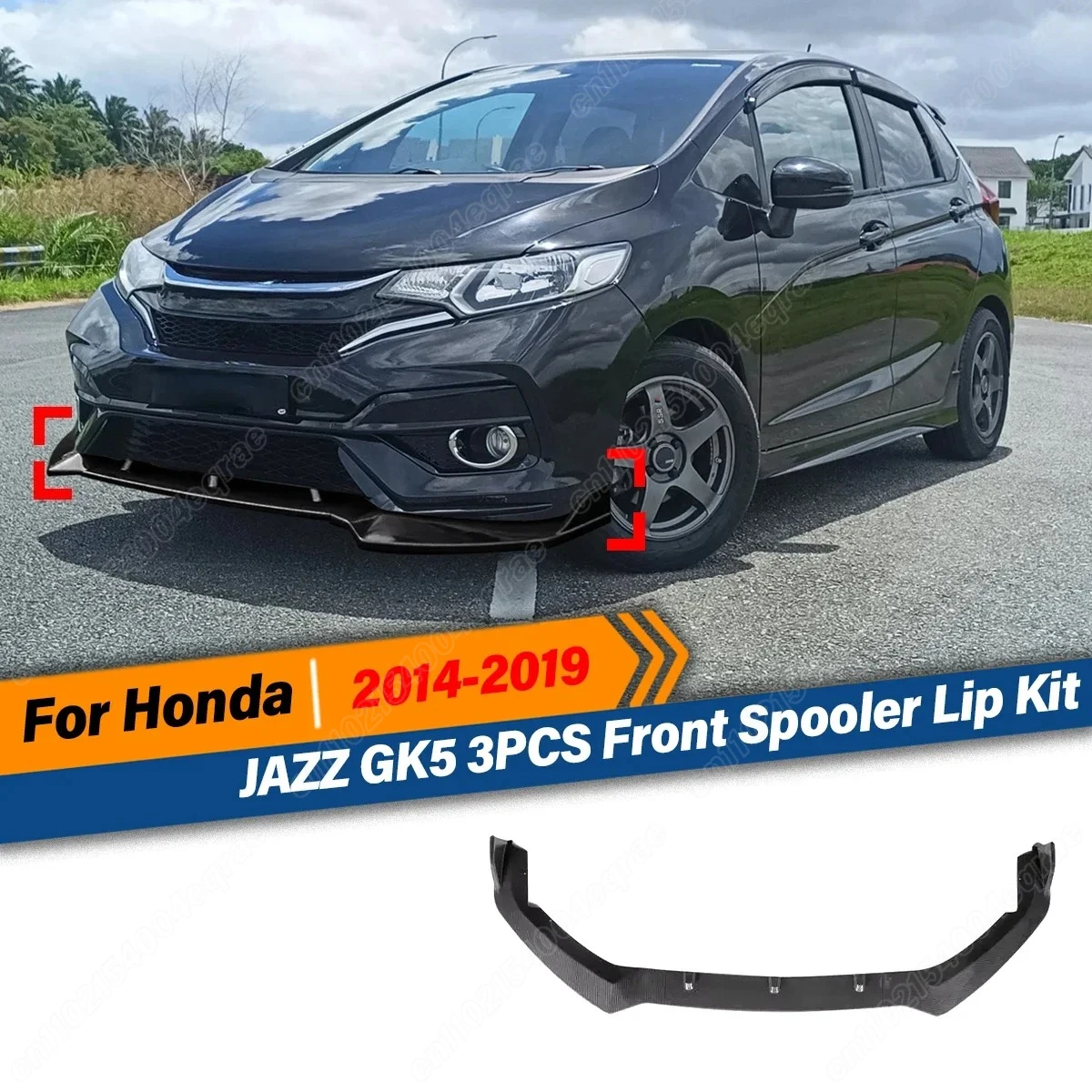 For Honda Fit Jazz 2014 2015 2016 2017 2018 2019 2020 Front Bumper Splitter Lip Shovel Spoiler Protector Car Exterior BodyKits