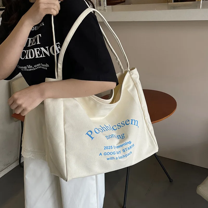 

Korean-Style High-Quality Large-Capacity Tote Bag Literary Canvas Student Commuting Single-Shoulder Women's Bag Handle Bags