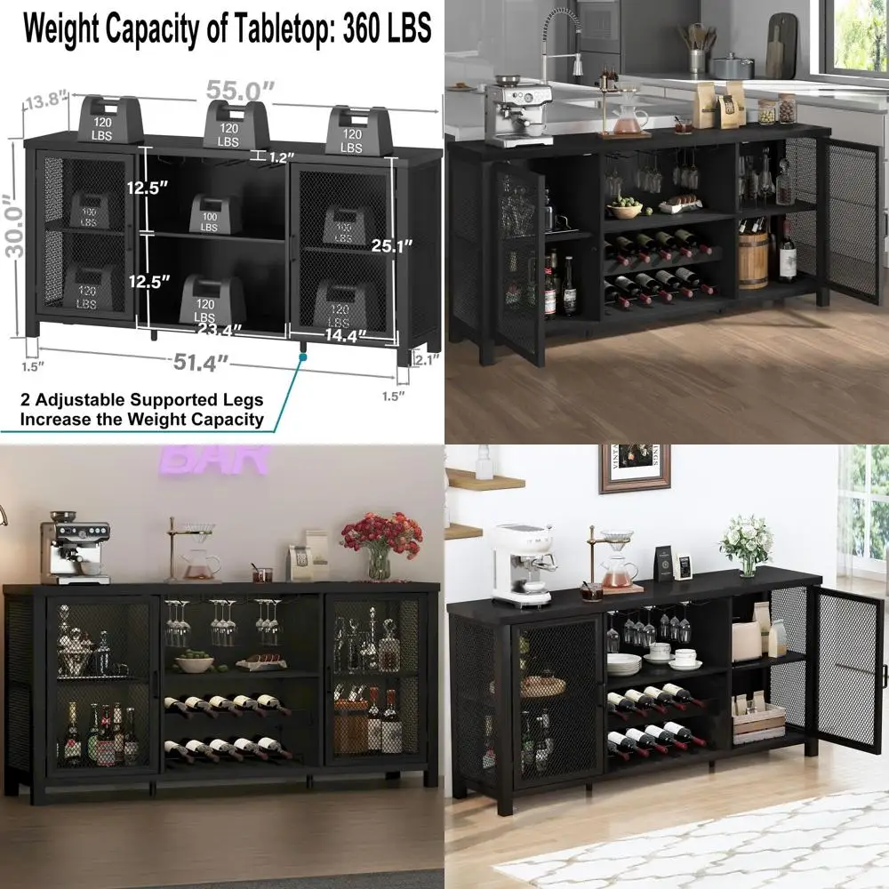 

Черный барный шкаф из дуба 55 см с местом для хранения и полкой для напитков для столовой