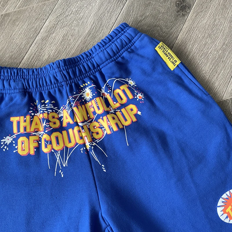 Novo isso é um lindo lote de xarope de tosse azul shorts high street masculino feminino moda impressão casual sprot shorts