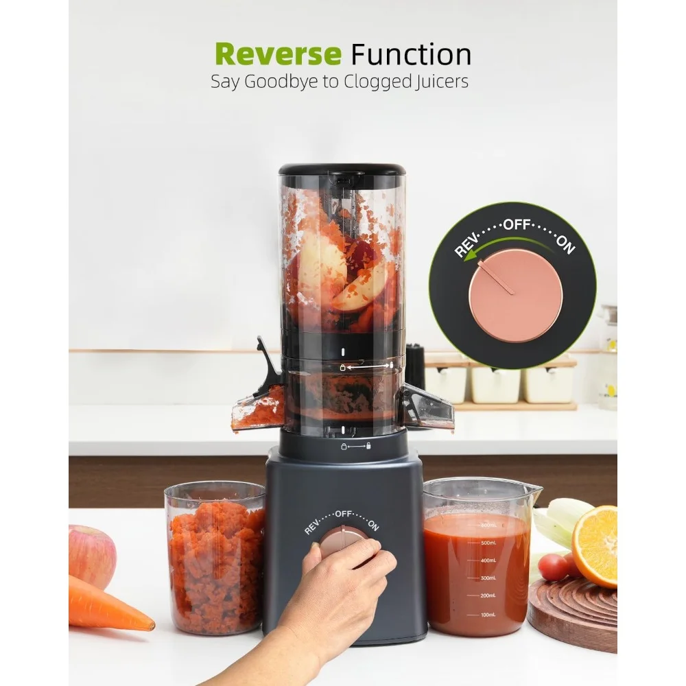 Haoyunma Cold Press Juicer, 4.25 "Large Feed Chute, Masticar Juicer, Fácil de Limpar, Fit Vegetais Inteiros e Frutas