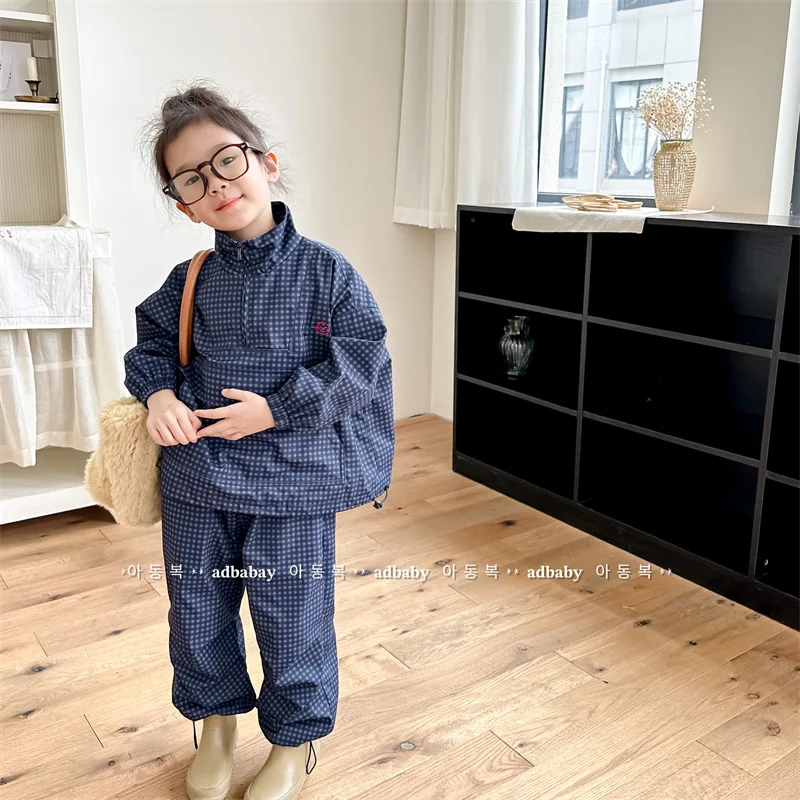 2026-autumn-winter-kids-2-piece-plaid-print-half-zip-fleece-jacket-and-pants-set-outdoor-casual-for-boys-girls