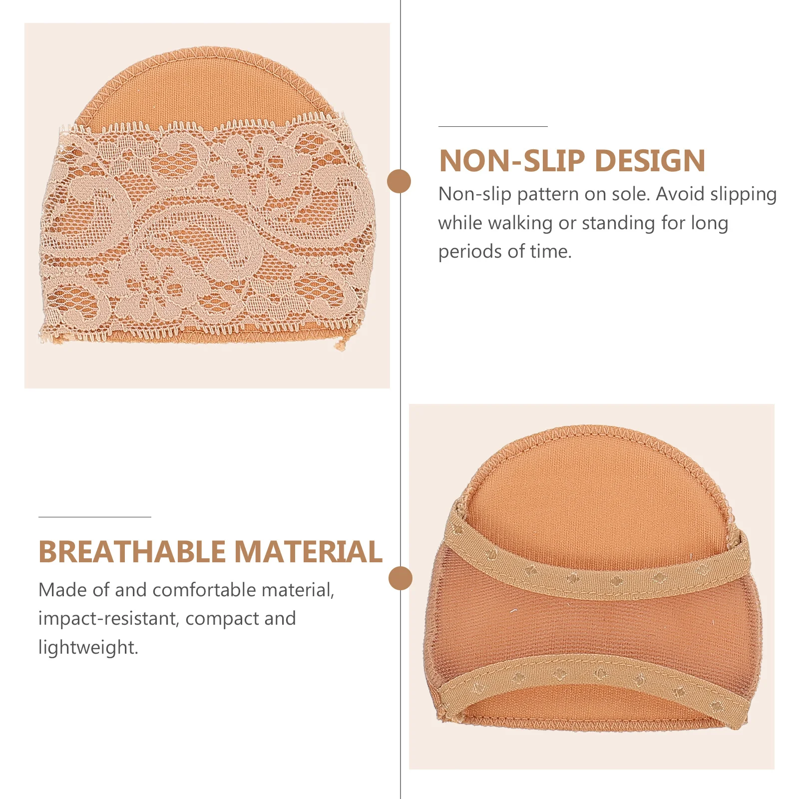 نصف النخيل الجوارب المضادة للانزلاق الأمامية وسائد عالية الكعب إدراج تنفس العرق ماصة القدم لتخفيف الآلام حامي وحيد