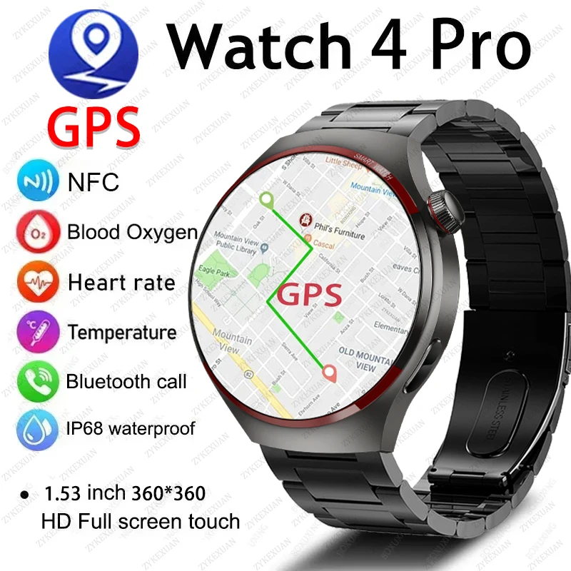 

GPS Smart Watch Men For Huawei WATCH 4 Pro 360*360 HD Screen Heart rate Bluetooth Call NFC IP68 Waterproof Heart Rate Smartwatch