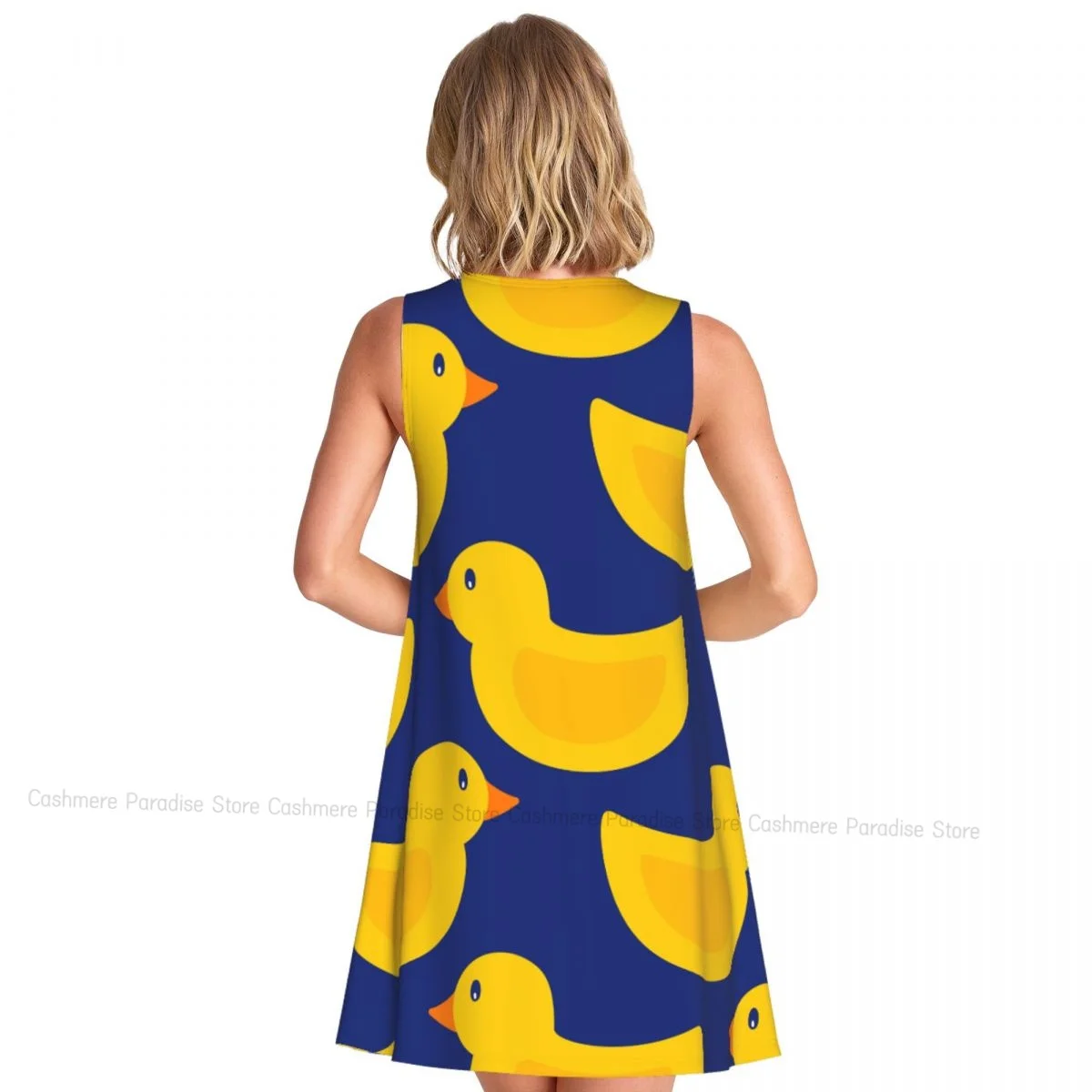 Women Casual Knee Women's Dress Yellow Rubber Duck O Neck Sleeveless Above Dress