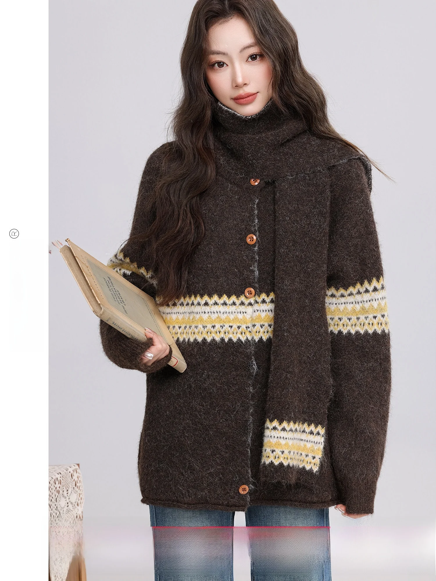 

Soft Cozy Korean Retro Sle Women's Sweater Long Sve round Ne Winter Open Cardigan Fluffy Polyester Fiber Casual Wear