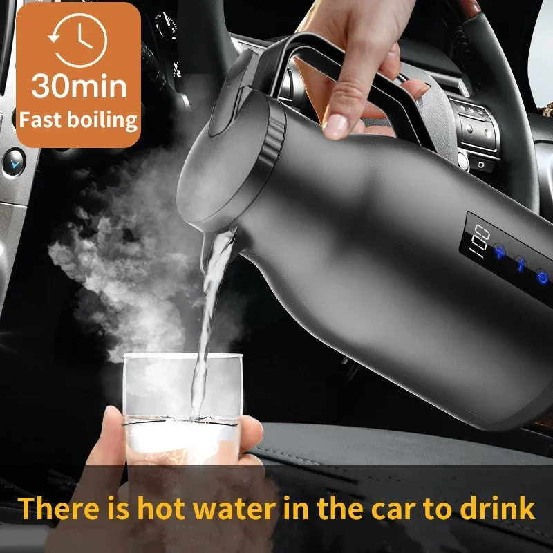 New digital display car electric kettle car 12v24v large truck boiling kettle large capacity insulation 1000ML