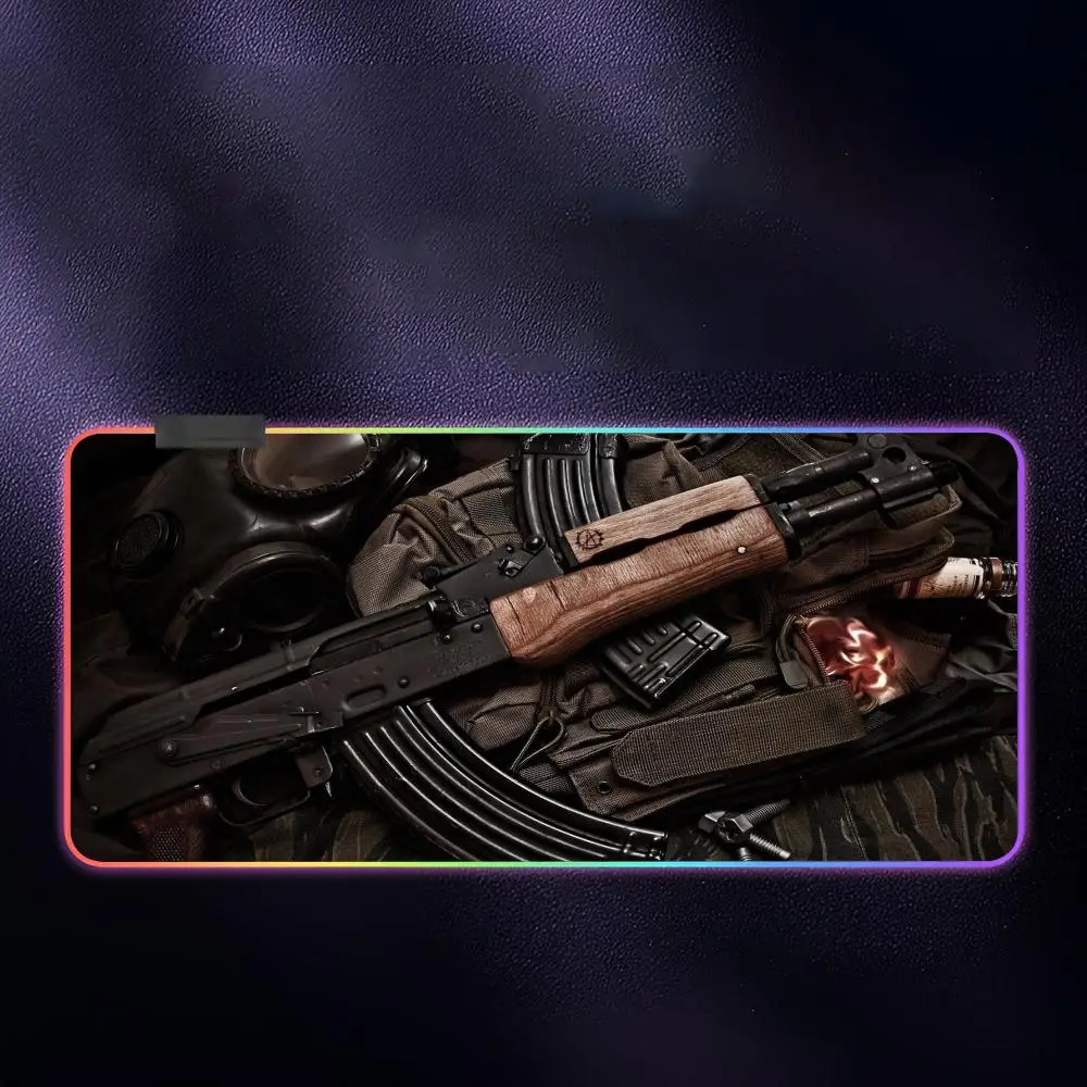 Gun A-Aesthetics and Arts Mouse Pad RGB Gaming Mousepad LED Large Games Mouse pads XXL Keyboard Pad Luminous Desk Mat Backlit