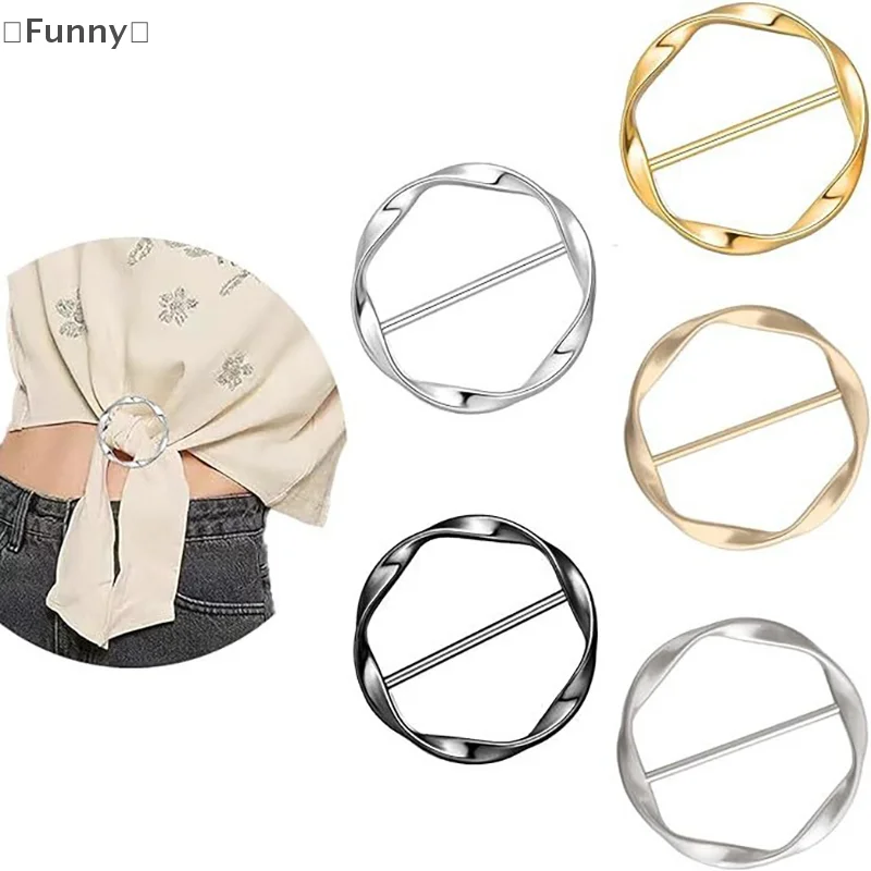 〔Lucu〕5/6 Buah Gesper Syal Sutra Berpilin Tiga Kecepatan Bulat Logam Campuran Seng Gaya Eropa dan Amerika