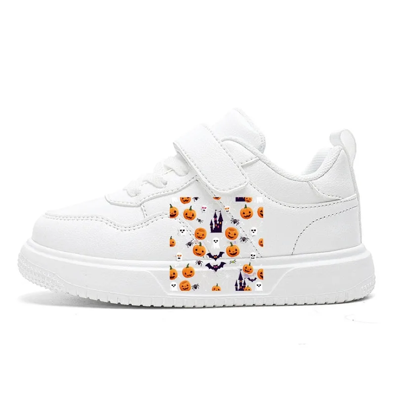 

Parent-child Style Casual Sports Shoes with PU Leather Upper Rubber Soft Sole Round Head and Bat Pattern Design Halloween Theme