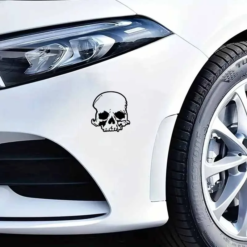 

1PC Black & White Skull Pattern Sticker - Car Exterior Decor, Self-Adhesive Waterproof Decorative Sticker