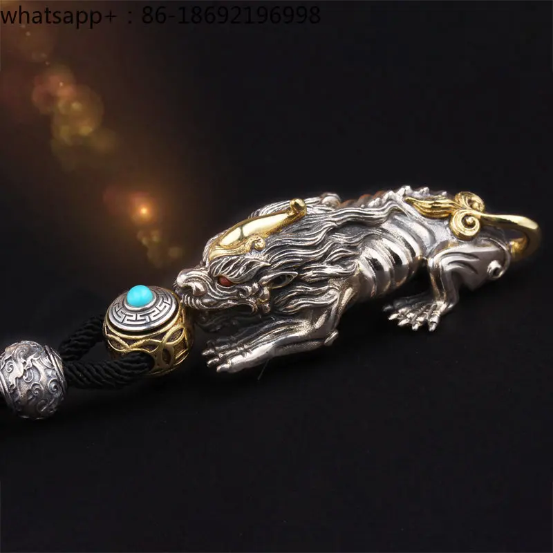 Sterling Silver Pixiu Pendant Men's Hipster Personality Retro Solid Fierce Domineering Pixiu Silver Pendant Necklace