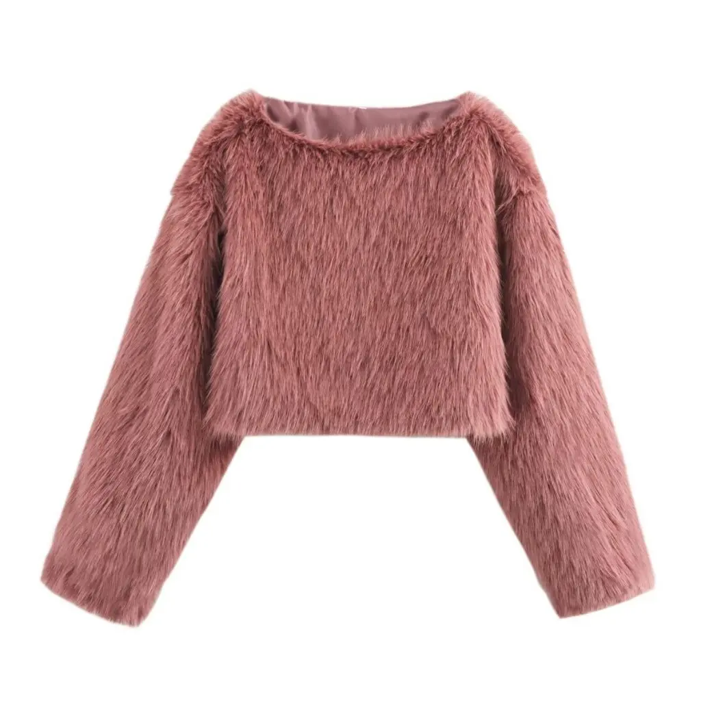 

European And American Fashion Multi-Color Artificial Fur Effect Pullover Top Long Sleeve Spring New B88799