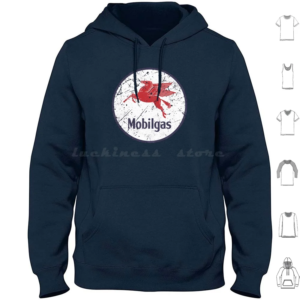 Mobilgas Vintage Oil Gas Station Hoodie cotton Long Sleeve Oil Vintage Gas Station Mobil Mobilgas Pegasus Retro Car