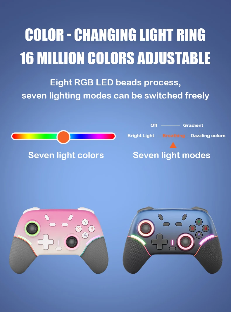 وحدة تحكم لاسلكية RGB لجهاز نينتندو سويتش 2/ OLED/ Lite/ PC/Android Gamepad PC Joystick Control مع وظيفة Turbo