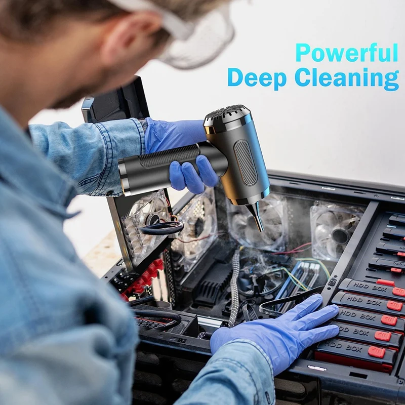 Compressed Air Duster For Cleaning, Rechargeable Portable Cleaning Kit, 3 Speeds Small Electric Cordless Air Blower Black