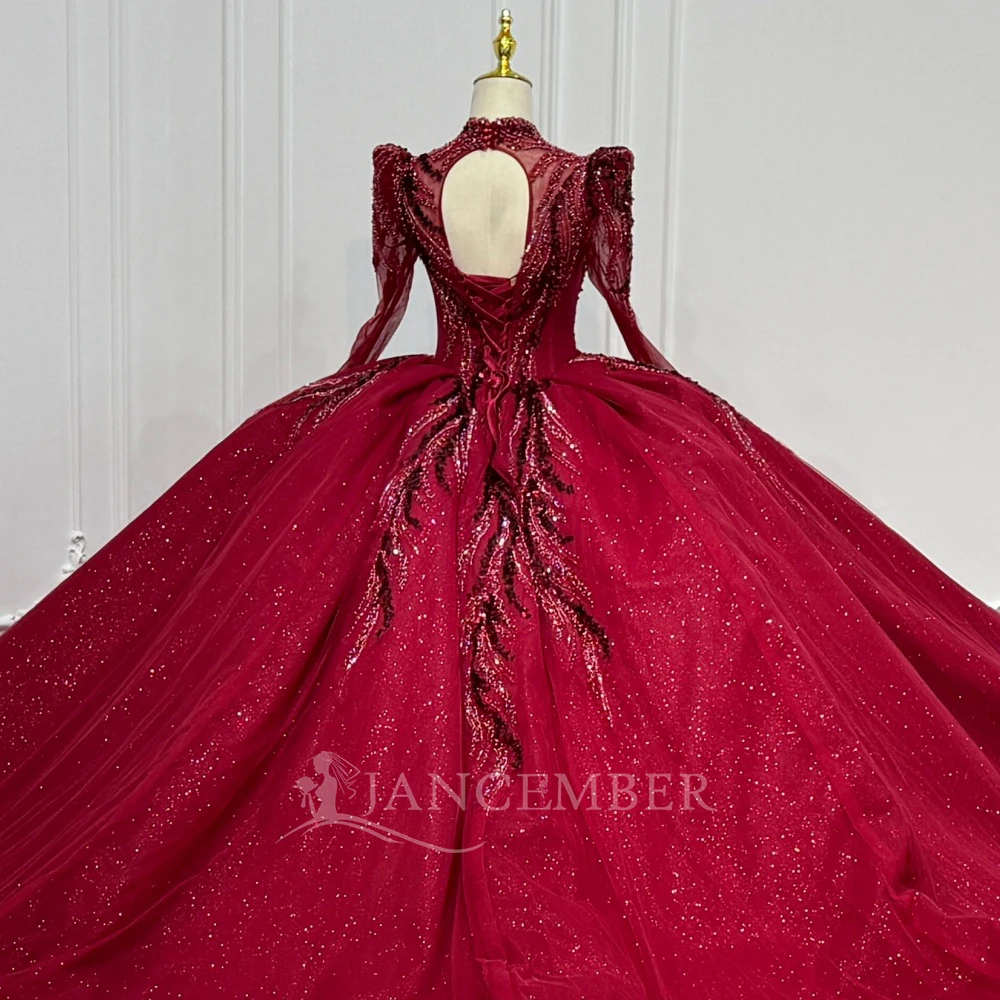 Robes de mariée de luxe à manches longues Robes à col haut robes de mariée de pays en dentelle personnalisées à lacets dos paillettes robes de novia