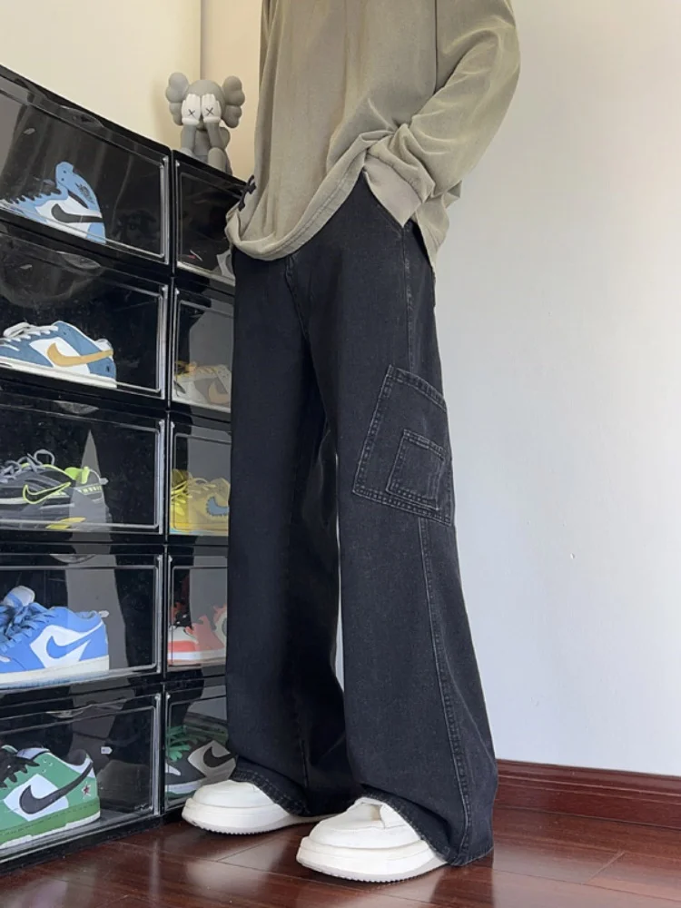 

American High Street Cleanfit Bell Bot Jeans Men Straight Loose Slim Wide Leg Long Pants Autumn Haome Trousers