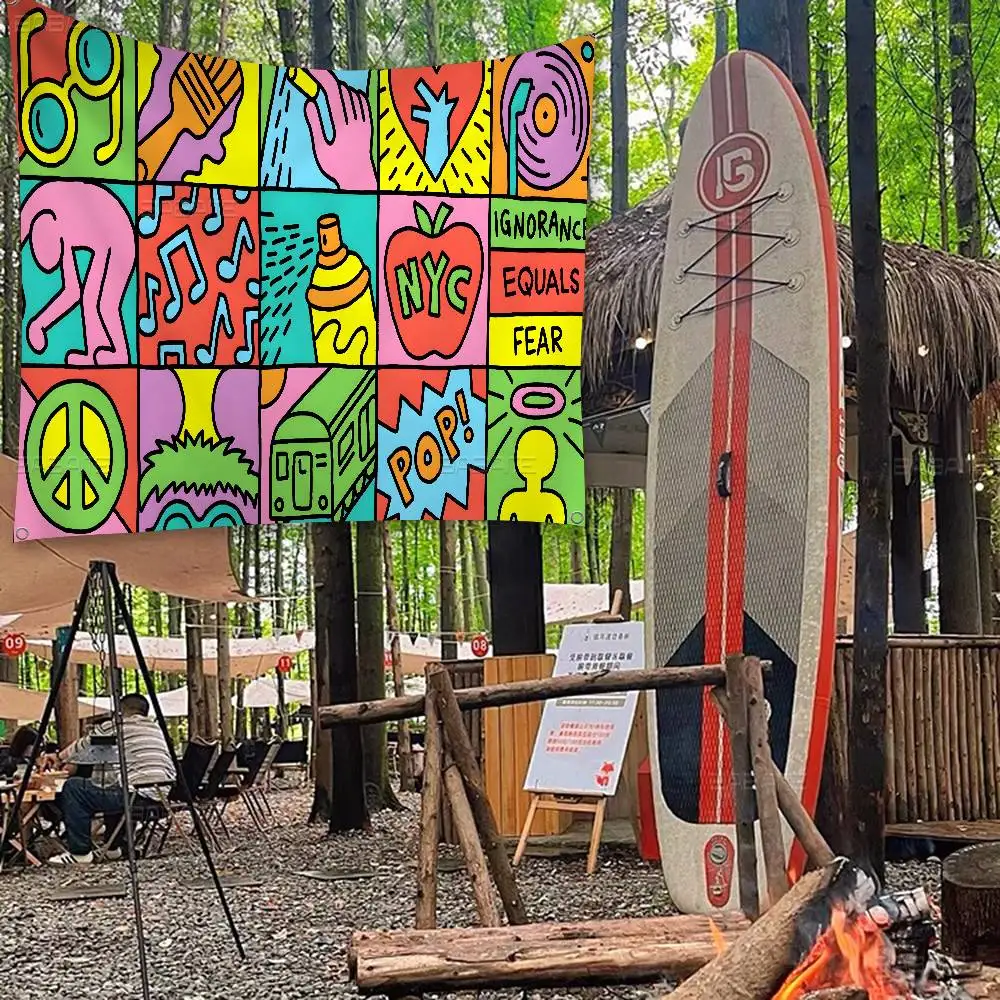 لافتة ديكور منزلي لغرفة الخيال العلمي الكبير مطبوعة بعلم كبير من K-Keith art Haring #2