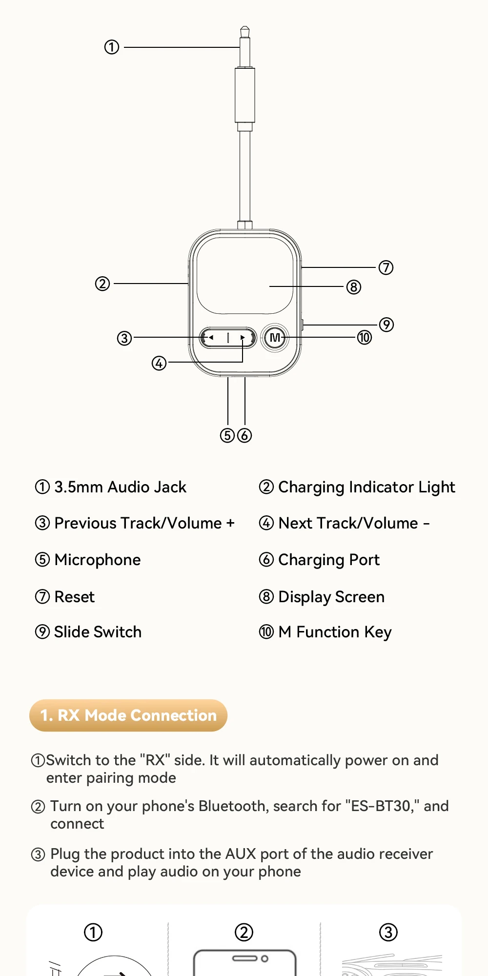 Essager Bluetooth 6.0 Sender Empfänger RT/TX 2-in-1-Adapter mit LED-Anzeige und Mikrofon für Autolautsprecher 3,5 mm AUX Bluetooth-Dongle – Detail 12