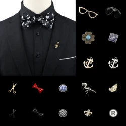 Cool Fashion Men Women Brooches Dinosaur Bow Glasses Anchor Shape Suit Shirt Collar Pin Retro Wedding Party Daily Wear Accessory