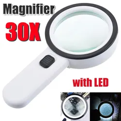 30X Illuminated Large Magnifier Handheld 12 LED Lighted Magnifying Glass for Seniors Reading Jewelry Watch Reading Loupe