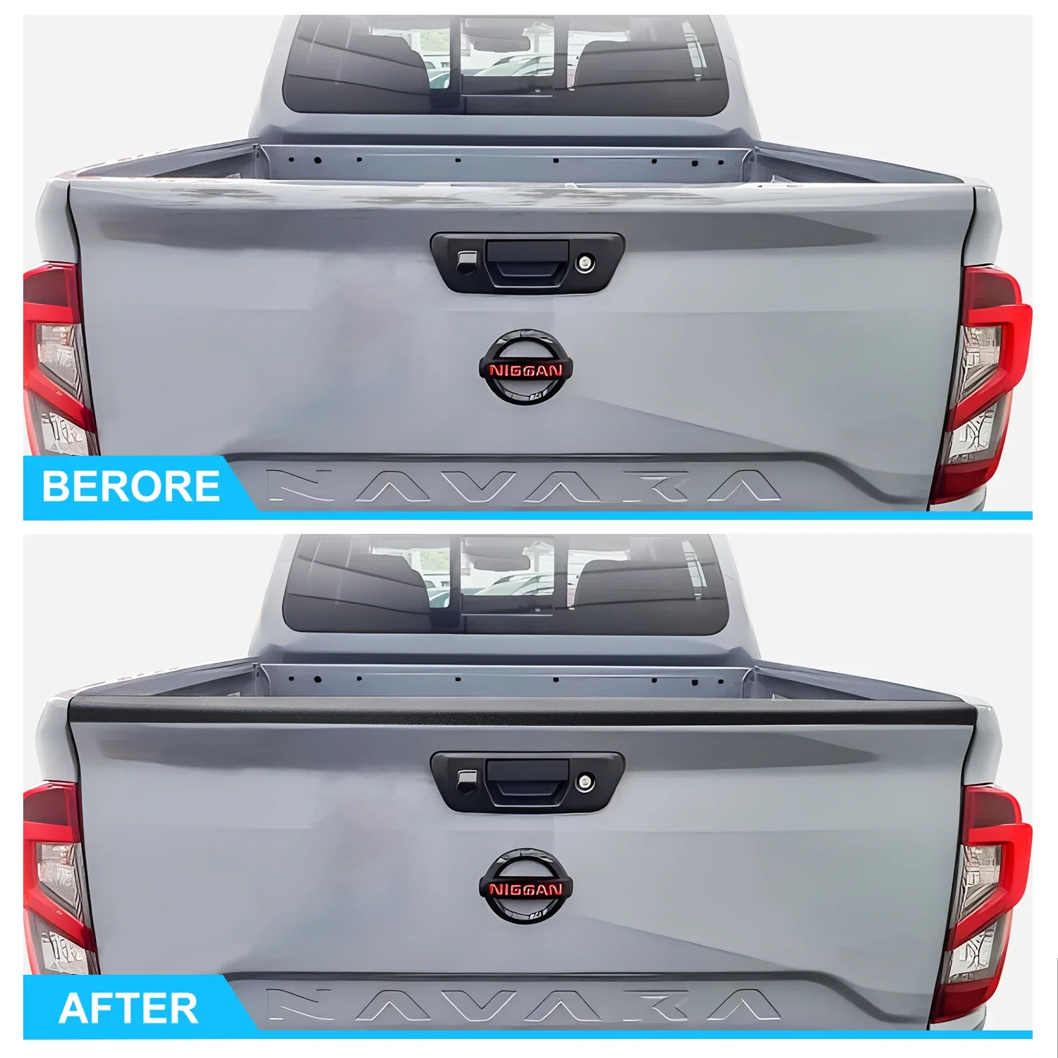 ด้านหลังGuard Cap Protectorฝาครอบด้านหลังTail GateรถบรรทุกสําหรับNISSAN NAVARA 2021-2022 จัดแต่งทรงผมสีดํา 1 ชิ้น/เซ็ต