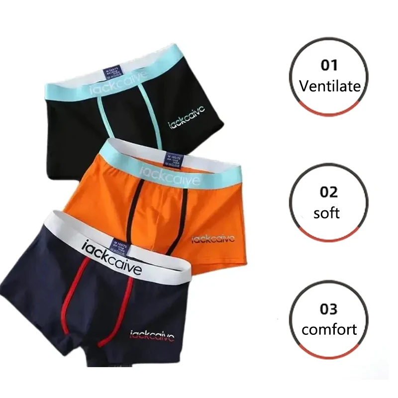 Cotton Men Pants 3 Sets of Breathable Comfortableteenage Boys Midriff Trousers Personalised Letters Soft Student Boxer Panty