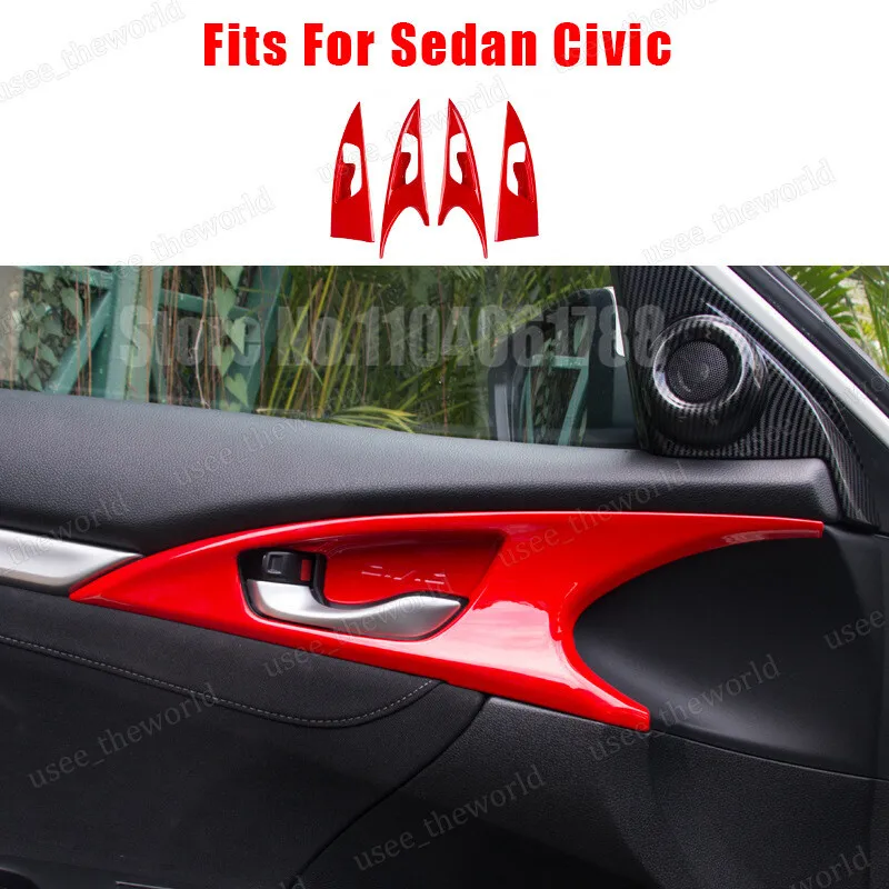 Accesorios interiores rojos para Honda Civic 10. a generación 2016 2017 2018 2019 2020 2021, tira de manijas de puerta, 