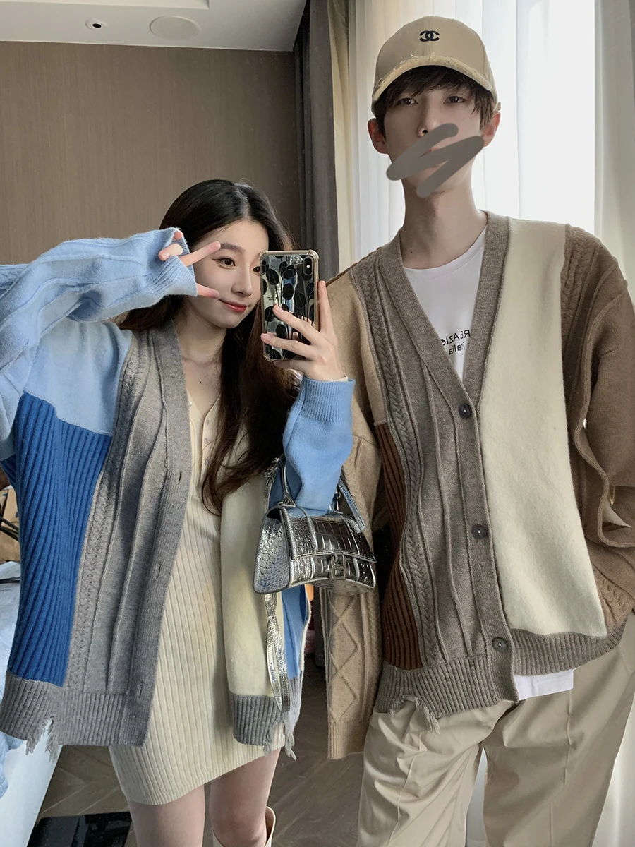 

SIMONA Оригинальный свободный кардиган-свитер двухцветный цвета хаки, удобный, дышащий, женский трикотаж