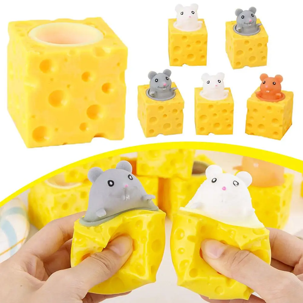 Pop Up Funny Mouse And Cheese Block Squeeze Anti Stress Toy Hide And Seek Figures Stress Relief Fidget Toys For Kids Adults