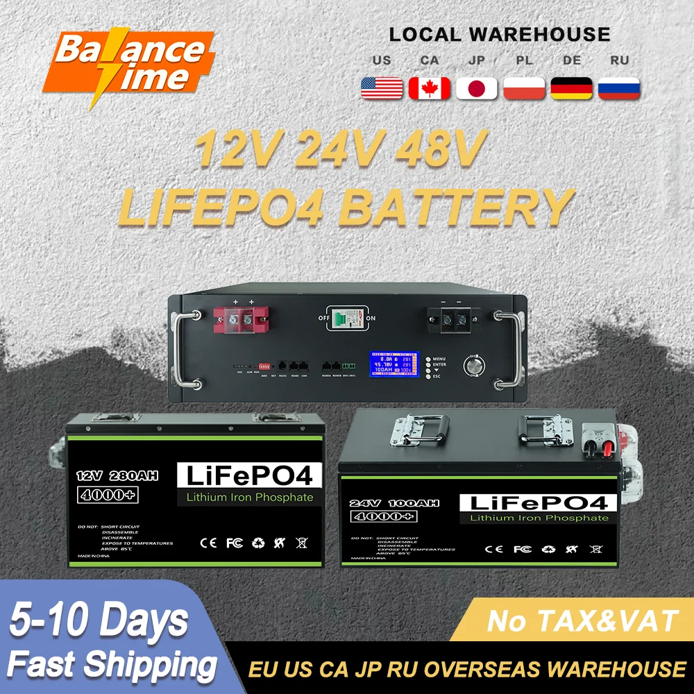 12v 24v 48v 100Ah 200Ah 280Ah 300Ah 400Ah LiFePO4 Battery Pro Max Grade A Cells Built-in BMS For Solar Power System No TAX &VAT