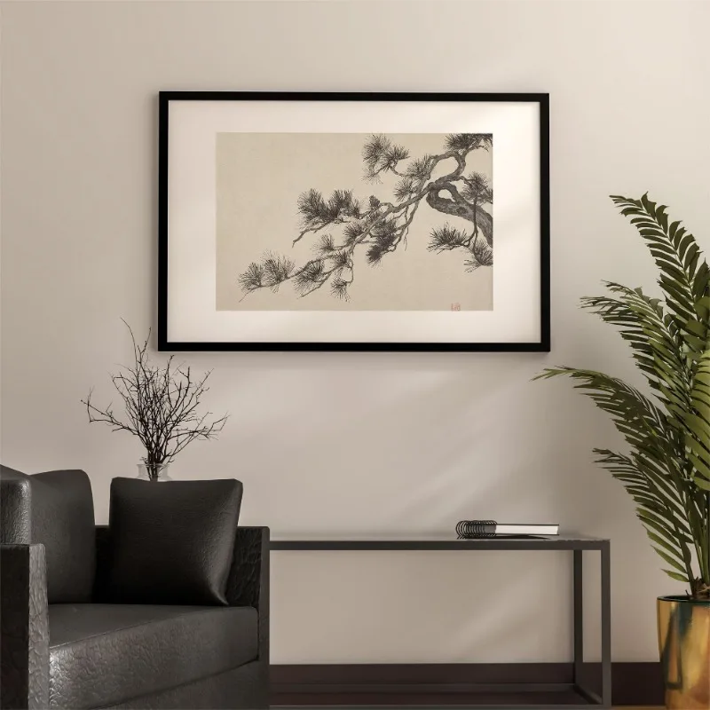 Pine Trees Vintage Rustic Sketch Branch Landscape Posters and Prints Canvas Printing Wall Art Picture for Living Room Home Decor