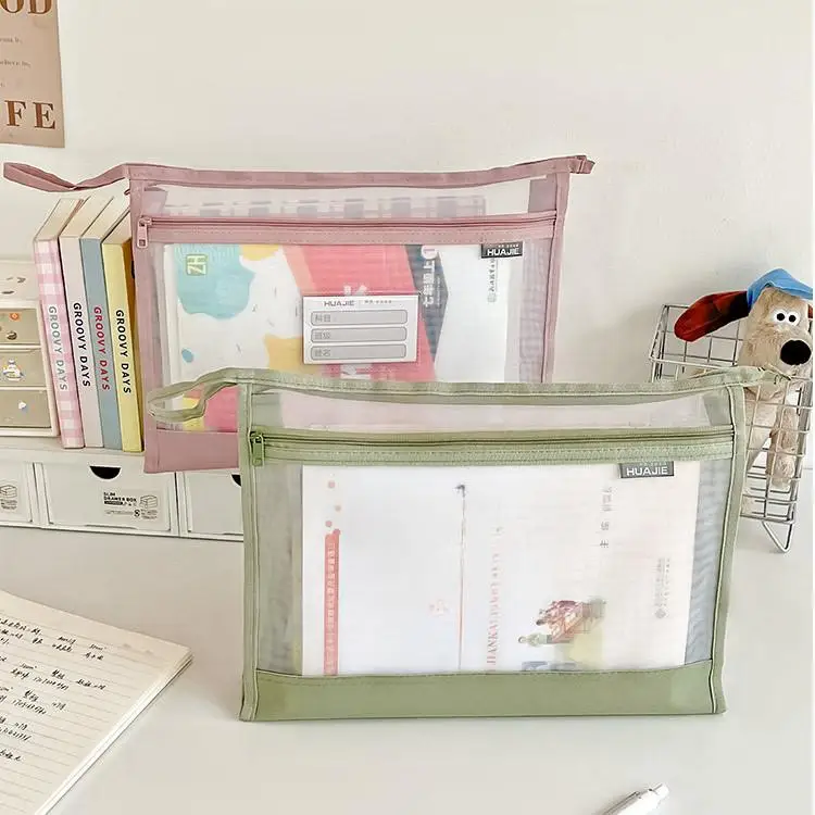 

A4 Nylon Mesh File Bags Transparent Zipper Student Papers Data Bags Office Student Pencil Bags Subject Box Jigsaw Organizers