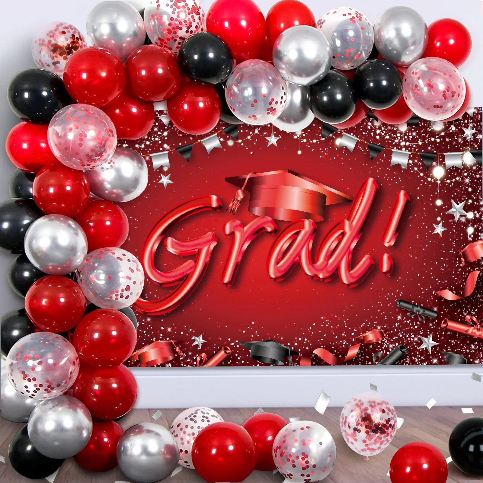 64 Pcs Graduation Party Decorations 2024, Congrats Grad Banner Backdrop with 60 Pcs Balloons Graduation Party Decorations Set fo