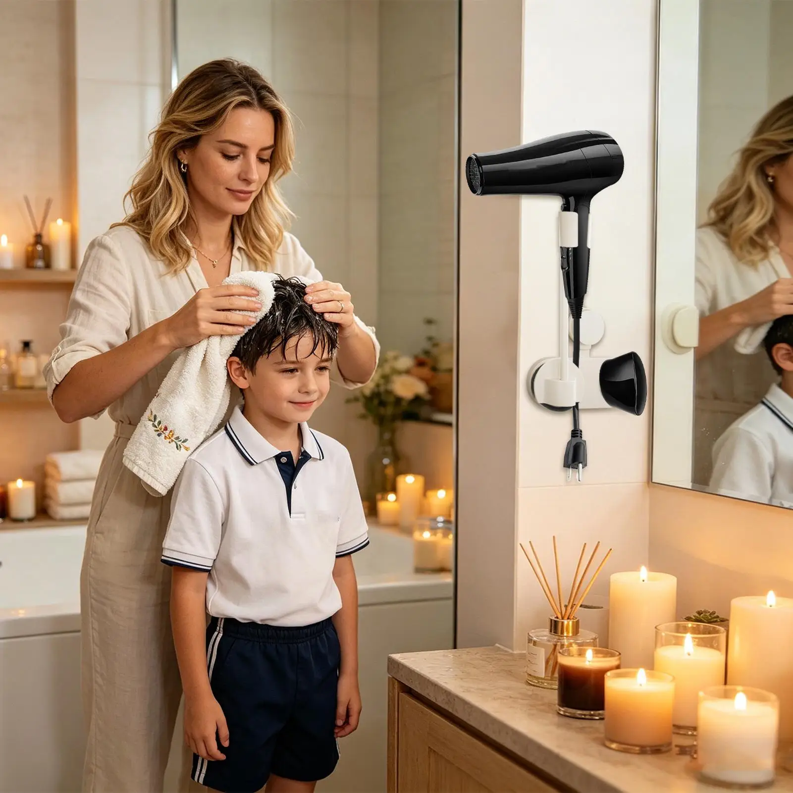 

Hair Dryer Wall Holder Suction Cup No Drill Stand Hands-Free Blow Dryer Holder For Bathroom Bedroom Wall Salon Home Hotel Dorm