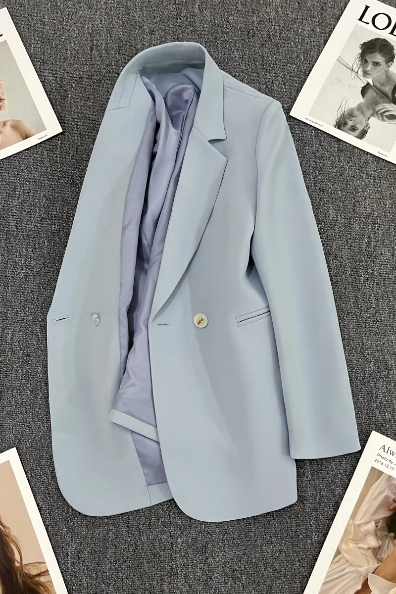 Women Blazer Office Lady 2023 Elegant Slim Notched Women Blazers and Jackets Button Long Sleeve Solid Work Female Blue Suit Coat