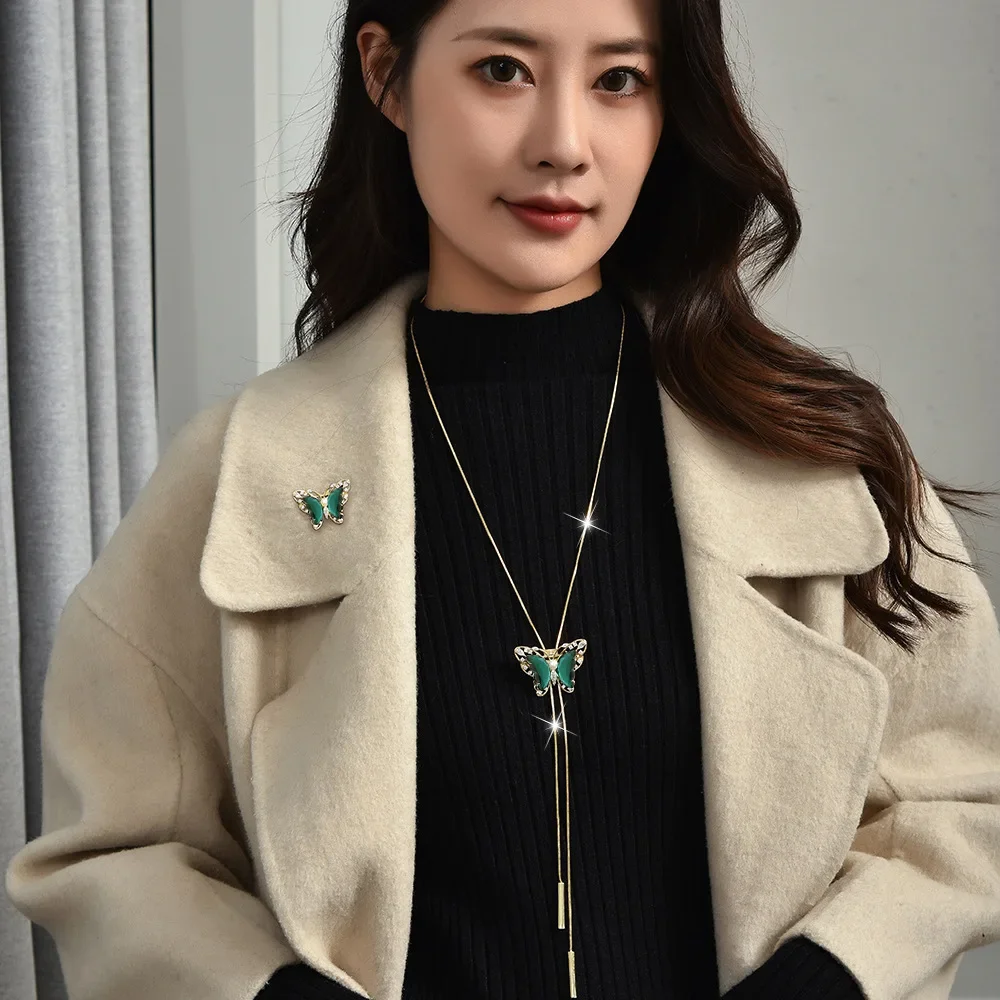 Осенние и зимние длинные ожерелья, женские хрустальные кисточки-бабочки, универсальные цепочки для свитера, элитные и элегантные.
