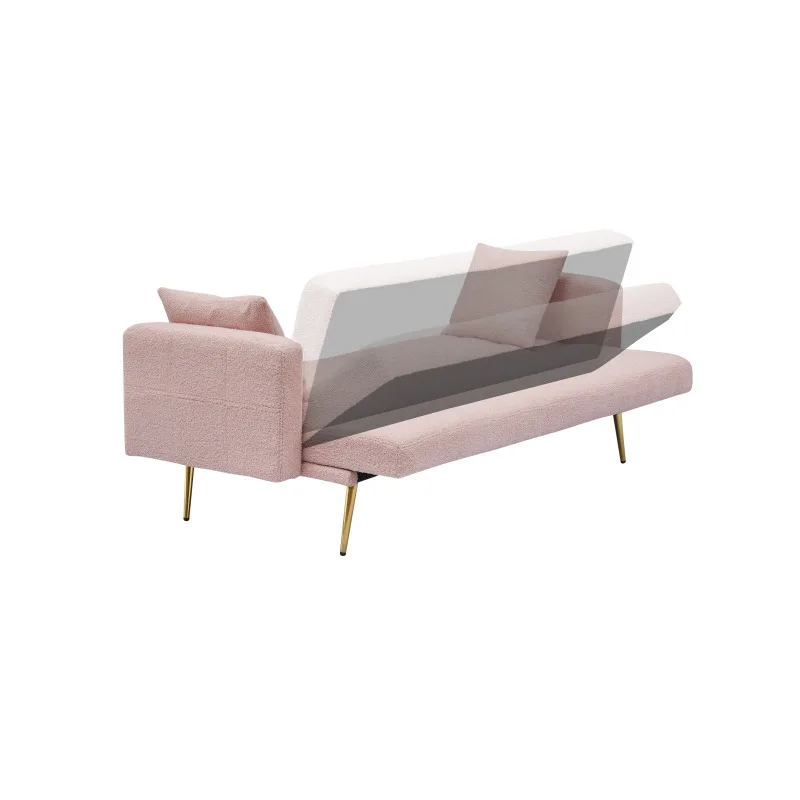 Sofa Bed Bulu Teddy Pink 71,7 Inci Dilengkapi Dua Bantal Lempar Gratis Furnitur Multifungsi Ruang Tamu Rumah yang Nyaman