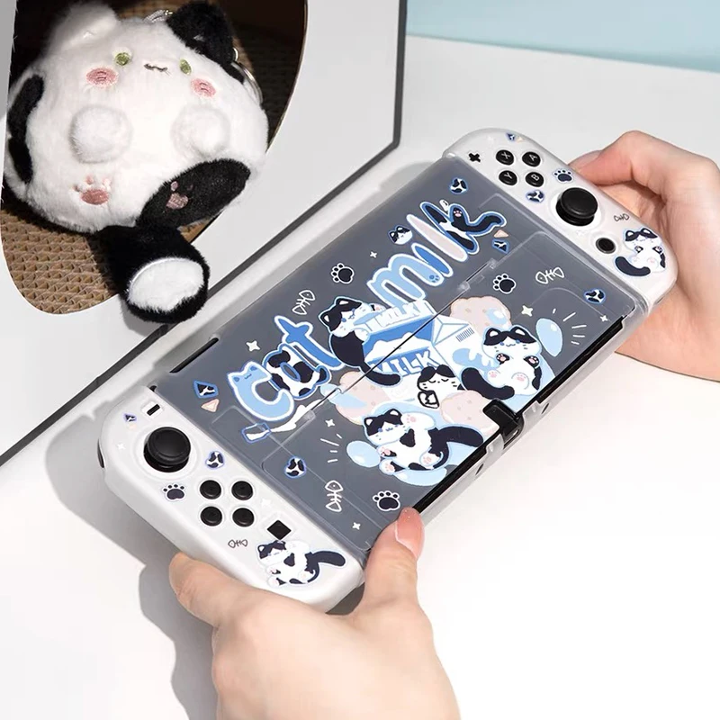 

for Nintendo Switch OLED Console Case Cat Milk Shell for Nintendo Switch Joy-Con Shock-Absorption and Anti-Scratch Hard PC Cover