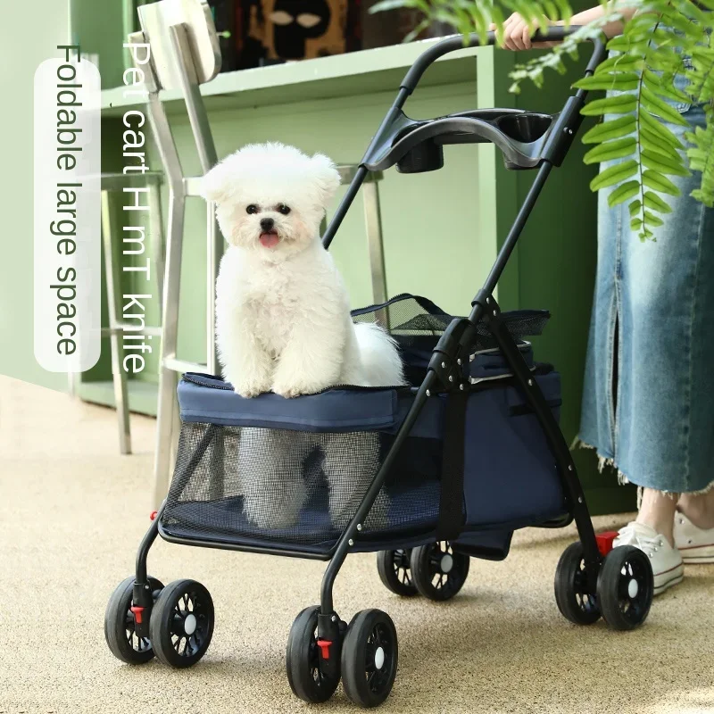 Convenient Pet Strollers Large Foldable Dog Cat Stroller for Two Cats Outdoor Travel Puppy Carrier Dog Transporter Pet Cart Gift