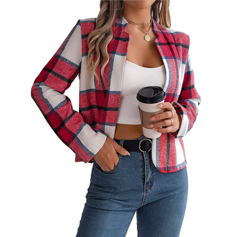 

AG-Women's Cropped Plaid Shacket Jacket Button Down Long Sleeve Shirts Tops