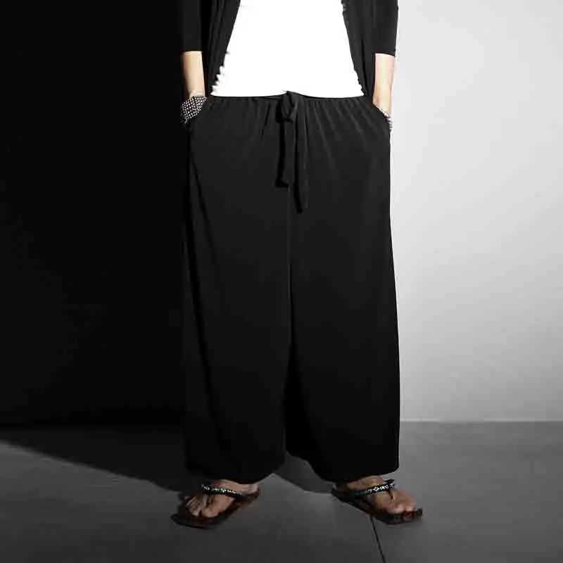 

Men's Black Super Loose Tie Down Straight Leg Cropped Pants Summer New Korean Fashion Trend Wide Leg Pants Trendy Men's Culottes