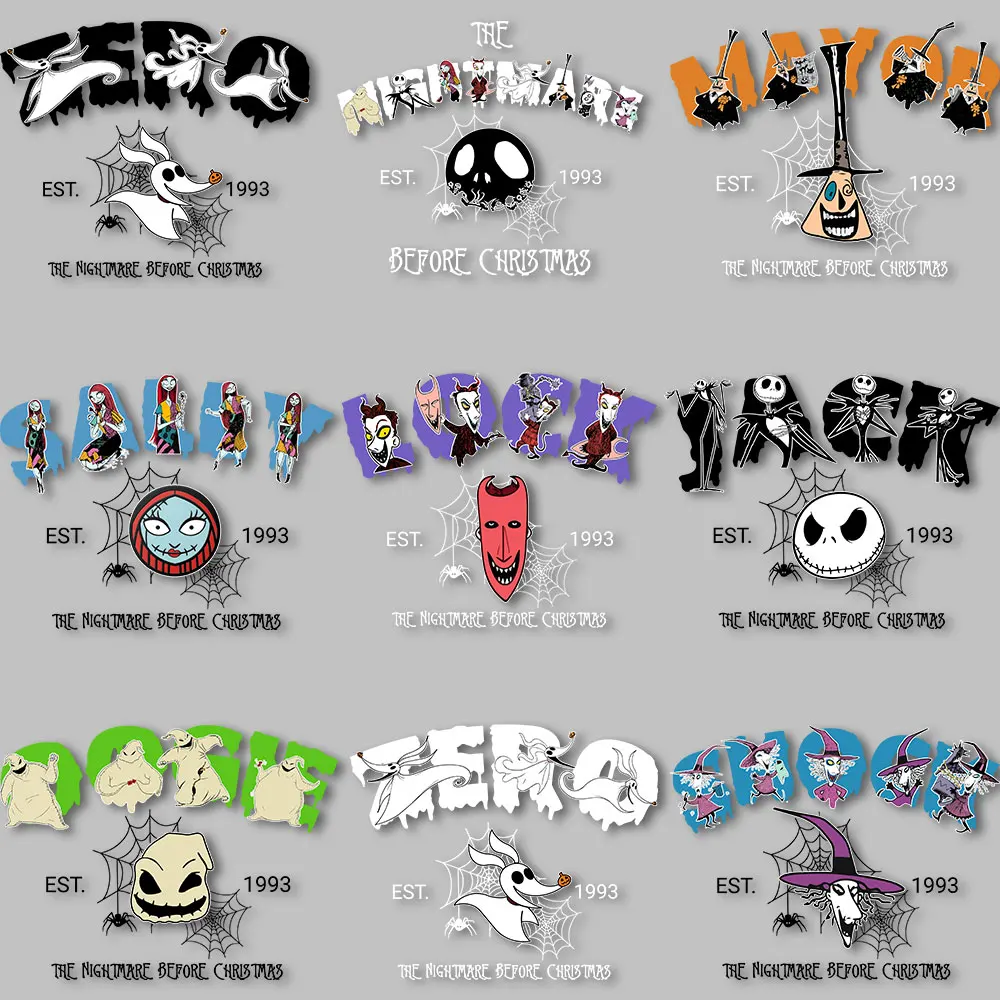 Halloween Jack Sally  Iron on Transfers The Nightmare Before Christmas Heat transfer Stickers for Clothes