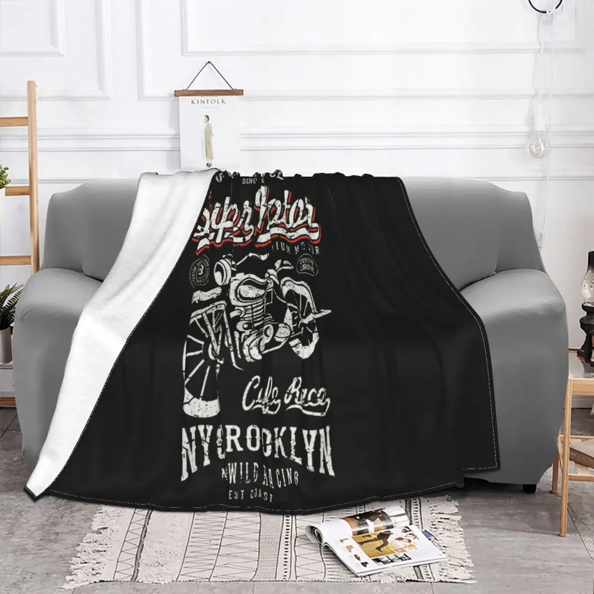 Super Motor Herren Fun Swea Biker Motorrad Club Mc Oldschool Papayana Spring Throw Blanket