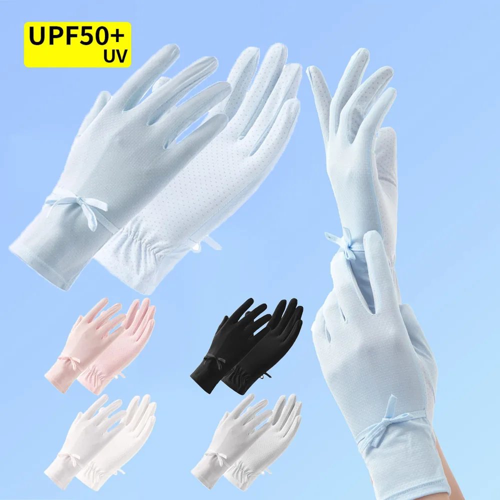 

Summer Sunscreen Gloves Women Thin Ice Silk Anti-ultraviolet Dew Finger Touch Screen Driving Riding Non-slip Breathable UPF 50